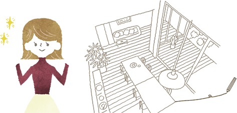 キッチンと女性のイラスト